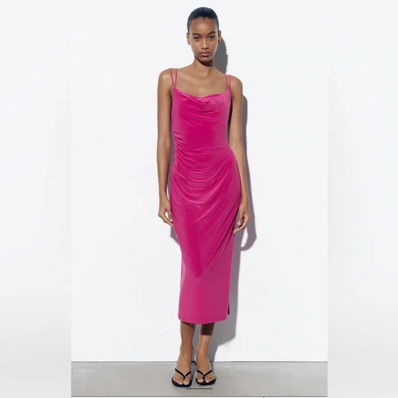 zara midi pink dress Elegant ZARA : Satin Midi Dress with Ruffles : 3572/331 : UK Buyers...Get  It Faster!! 2024